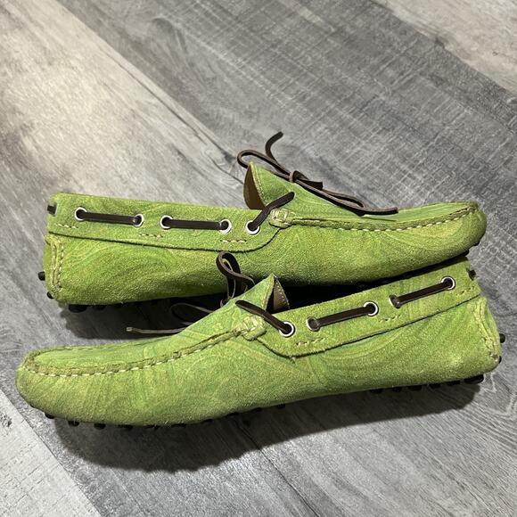 Etro Milano Green Suede Driving Shoes Paisley Bow Tie Loafer Slip Ons RARE Sz 42 - Picture 4 of 8